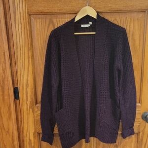 RD Style Open Weave Burgandy Womens Cardigan SZ L